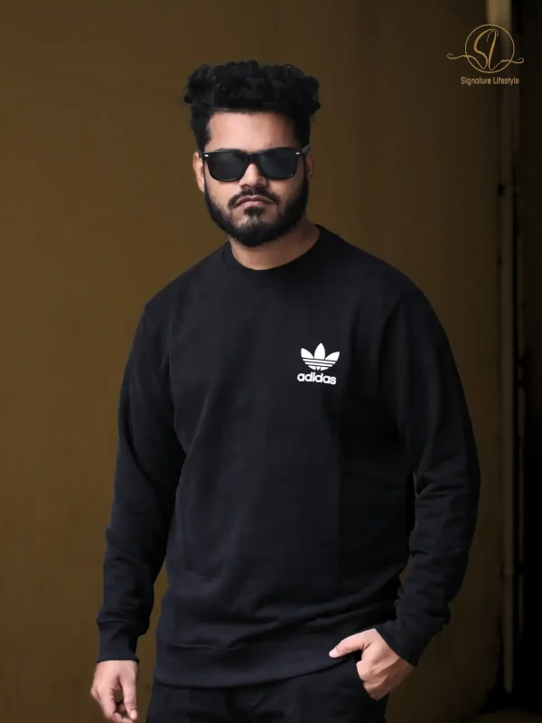 ADIDAS Solid Black Sweatshirt – Classic Comfort and Style