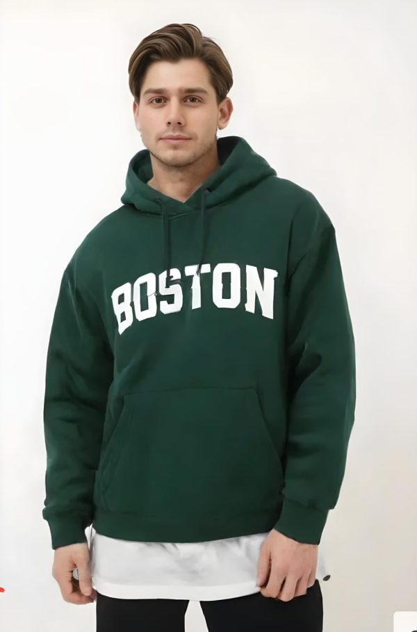 BOSTON Bottle Green Pullover Hoodie - Cozy Elegance for the Modern Explorer