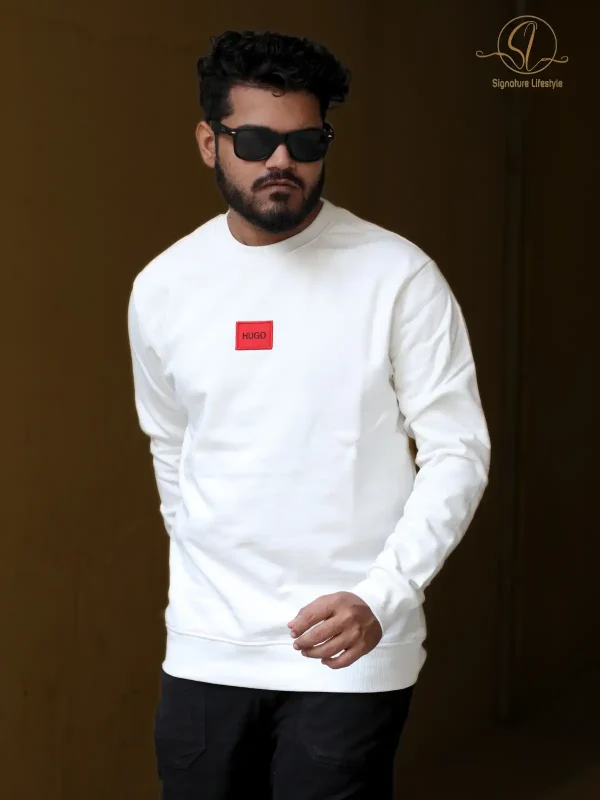 HUGO BOSS White Solid Sweatshirt – Effortless Style and Premium Comfort