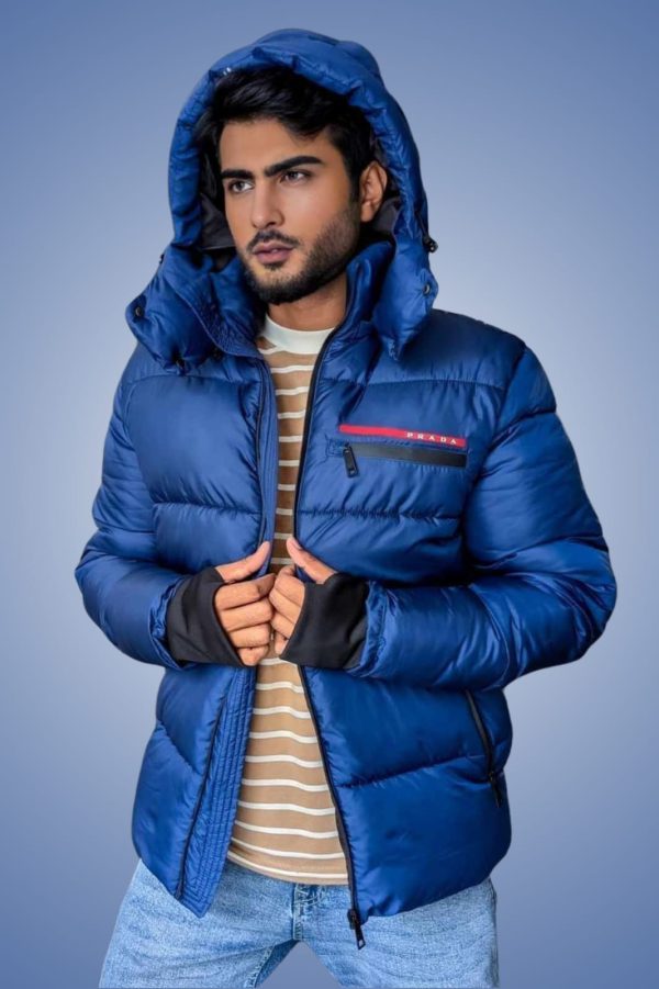 Prada Deep Blue Puffer Jacket – Elegance Meets Urban Functionality