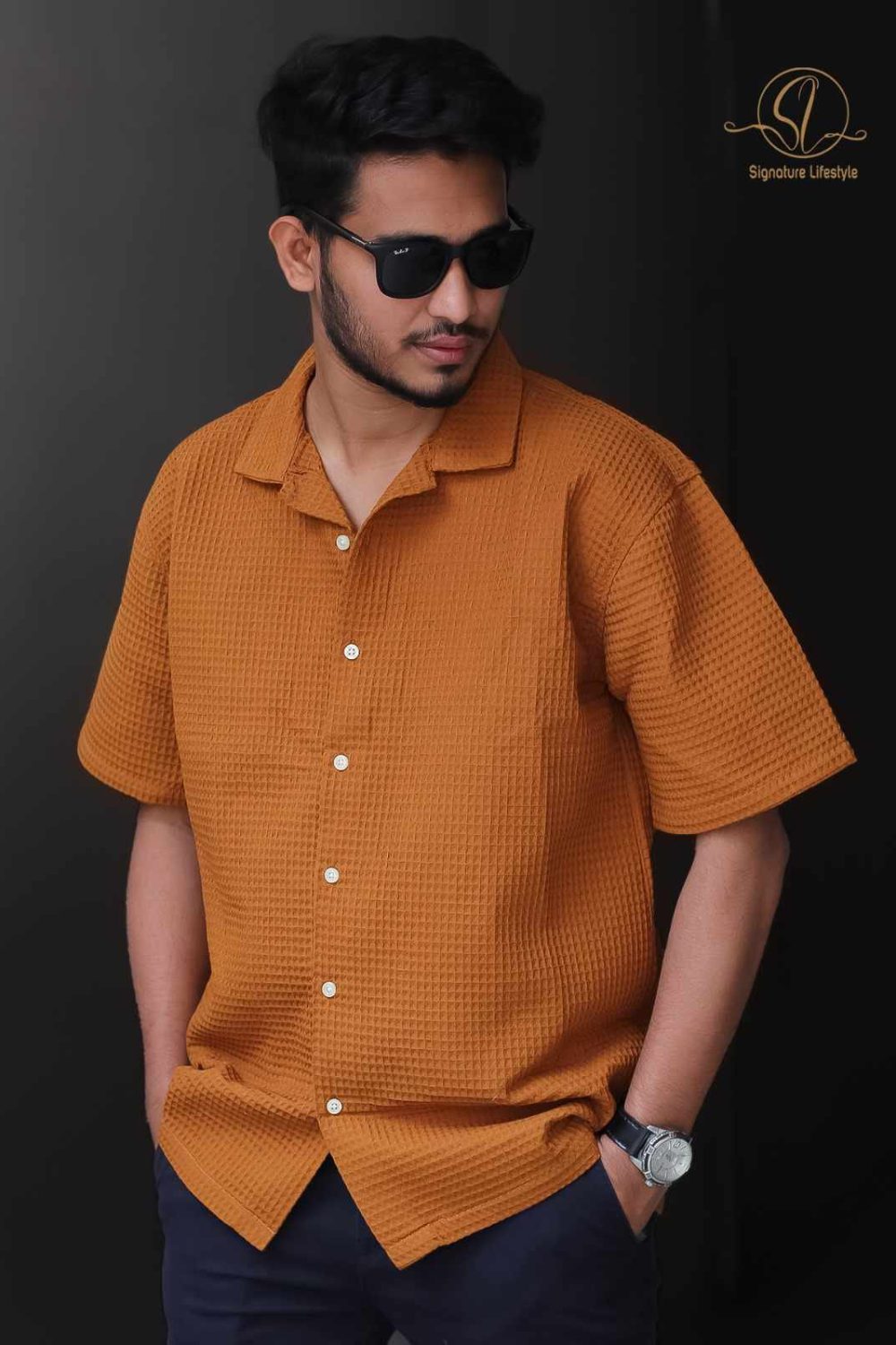 Waffle Texture Cuban Shirt