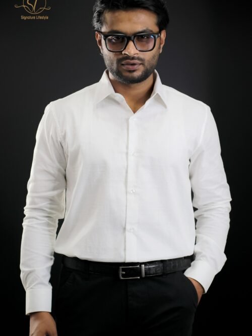 Men’s Imported Fabric Shirt -White Dobby Weave