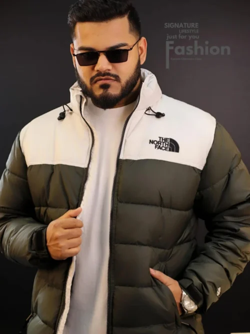 The North Face 700 Padding Jacket- Duck Down Feather- Olive&OffWhite Puffer