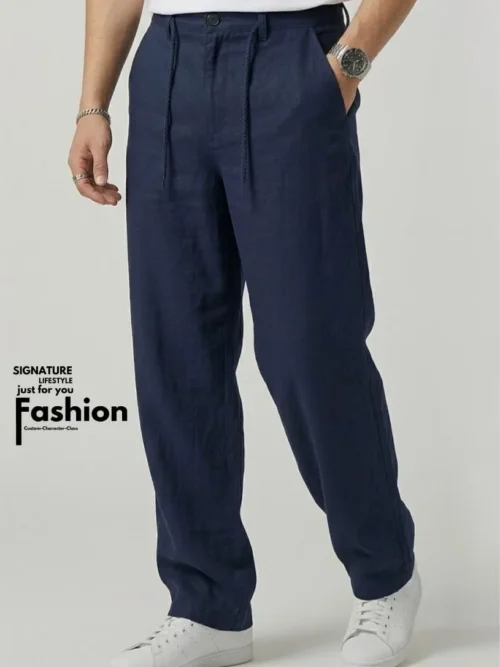 MANGO Straight Fit Remi Cotton Elite Style Trouser- Navy Blue