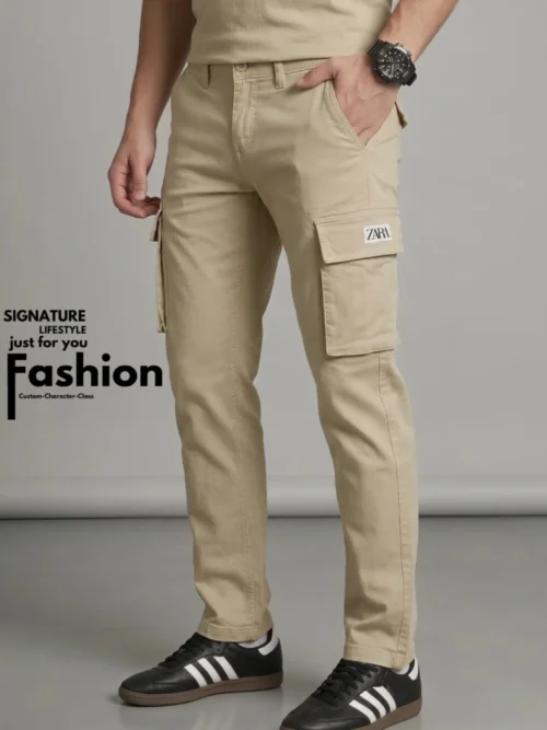 ZARA 6 Pocket Slim Fit Cargo Pant For Men - Beige Color