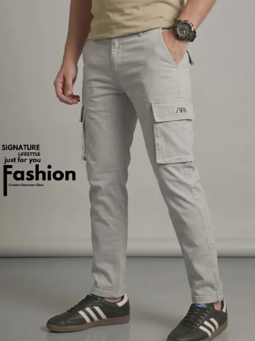 Cargo pant gray color 6 pocket zara band