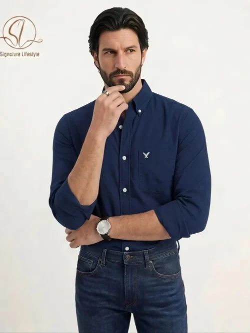 American Eagle Oxford Cotton Shirt - Navy Blue