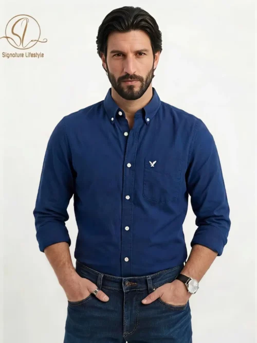 American Eagle Oxford Cotton Shirt - Royal Blue
