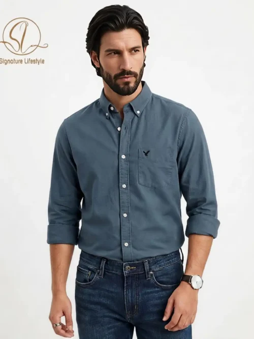 American Eagle Oxford Cotton Shirt - Slate Blue