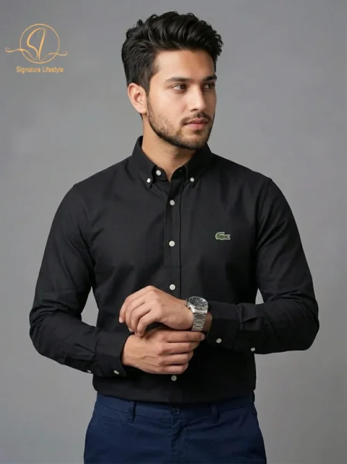 LACOSTE Oxford Cotton Formal Shirt- Black