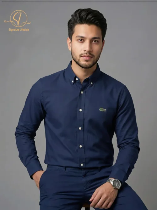 LACOSTE Oxford Cotton Formal Shirt- Navy