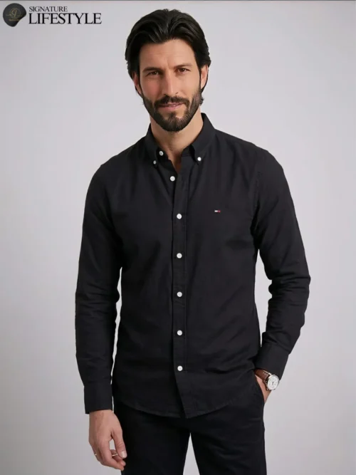 TH Oxford Cotton Slim Fit Shirt - Black