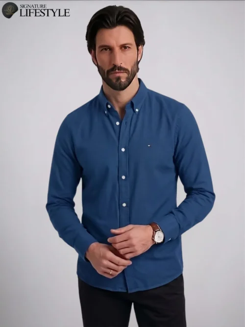 TH Oxford Cotton Slim Fit Shirt - Blue