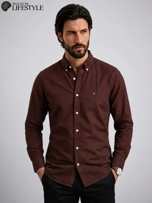 TH Oxford Cotton Slim Fit Shirt - Maroon