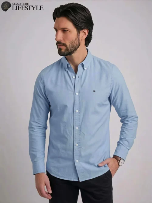TH Oxford Cotton Slim Fit Shirt - Sky