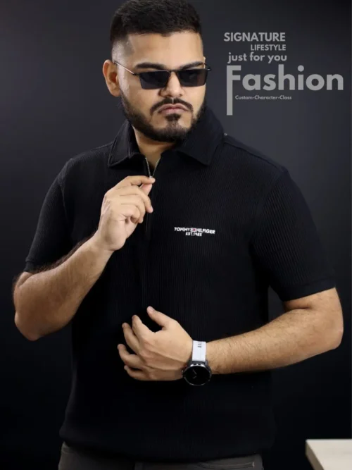 TOMMY HILFIGER Ribbed Polo- Black