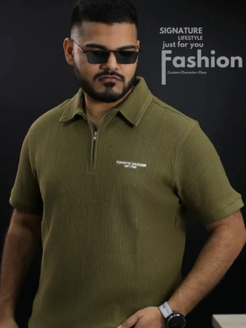 TOMMY HILFIGER Ribbed Polo- Olive