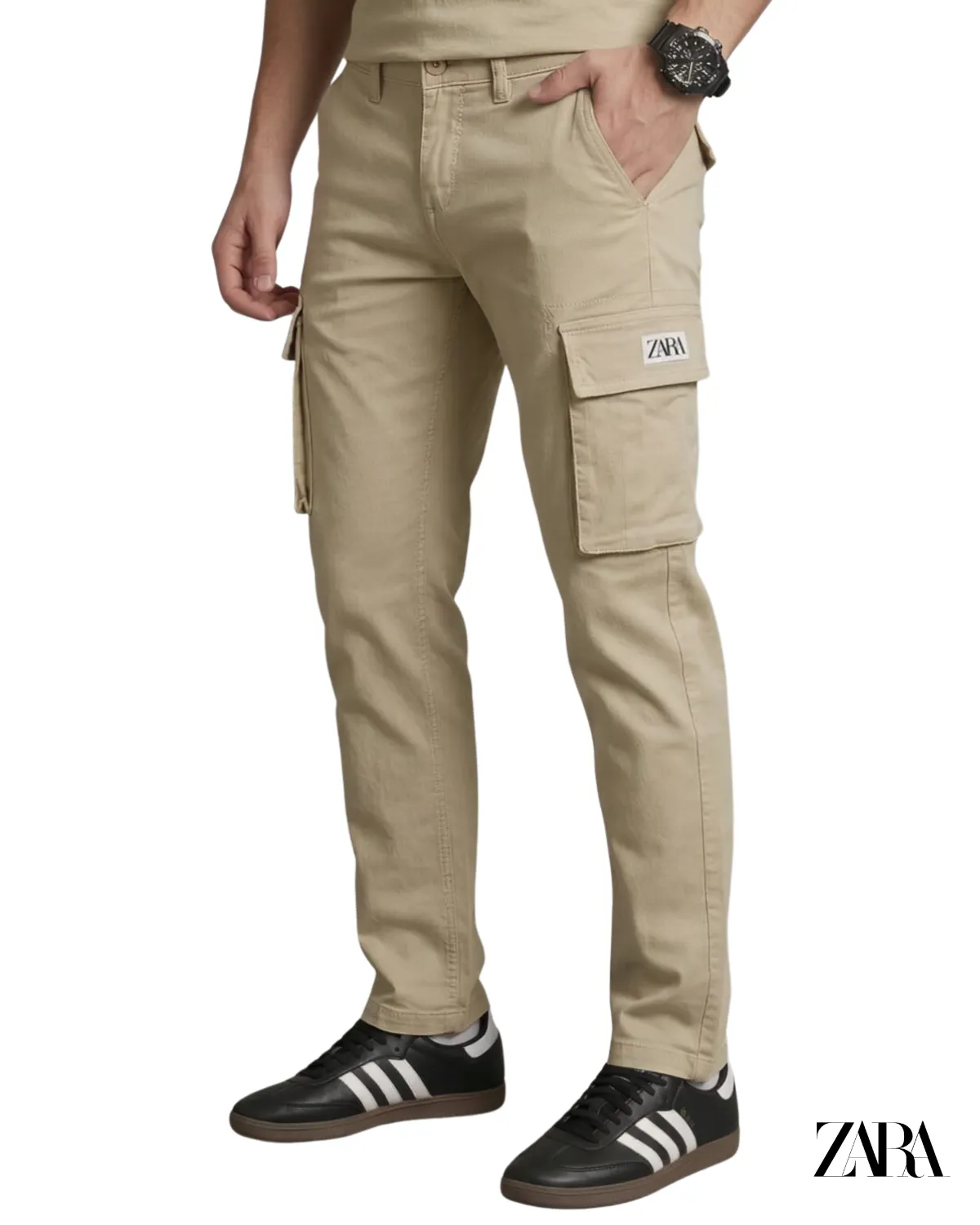 Zara 6 Pocket Cargo Pant Beige_optimized