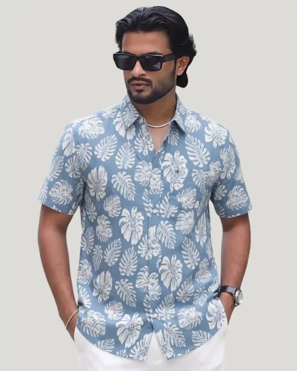 Pure Organic Cotton Printed Half Sleeve Shirt blue color