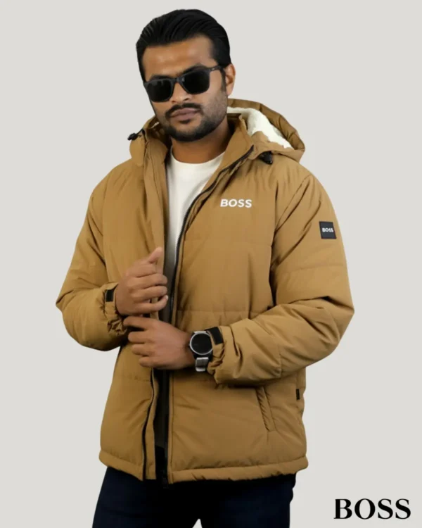 Sherpa Lined Hoodie Jacket for Men in Tan Brown