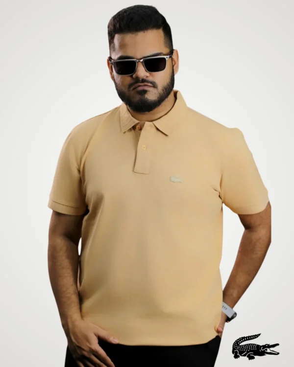 Men's light khaki beige polo shirt featuring a textured collar and tonal chest logo by Signature Lifestyle
