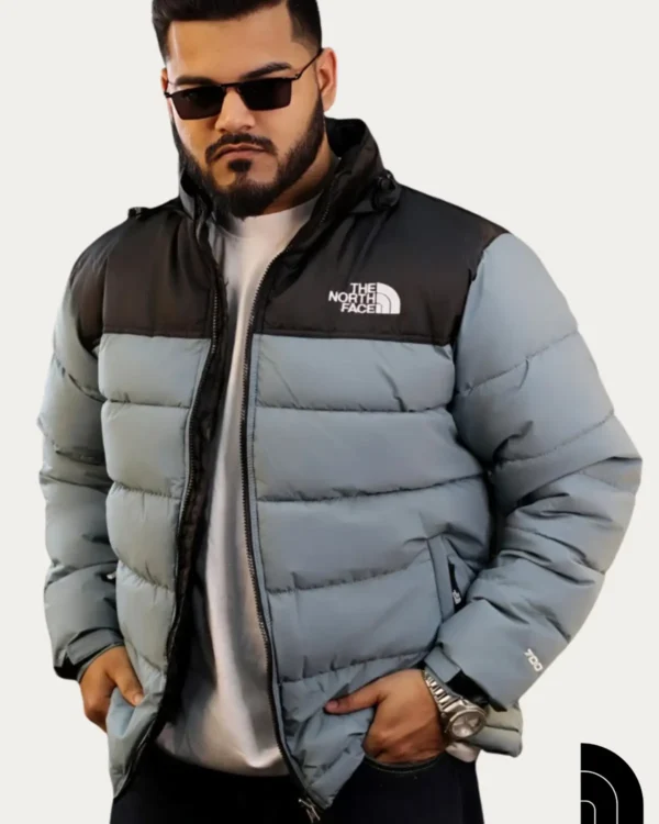 Steel grey and black hooded puffer jacket Bangladesh - modern dual color winter coat with 700-fill synthetic insulation, best price under 2850 taka