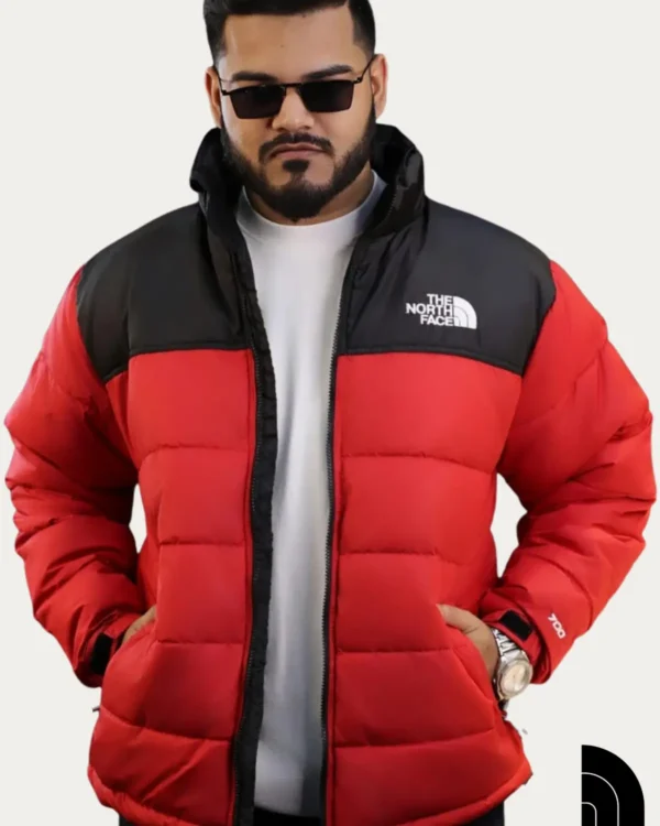 Fire red and black premium padded jacket Bangladesh - warm winter coat with YKK zipper, ribbed cuffs, ideal for extreme cold northern Bangladesh