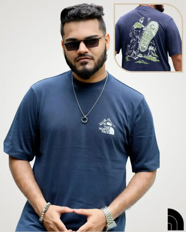 Navy blue 220 gsm t shirt for men with mountain chest print and hiker illustration back graphic – Signature Lifestyle