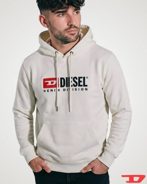 340 GSM hoodie for men in off-white fleece featuring chest graphic print and kangaroo pocket