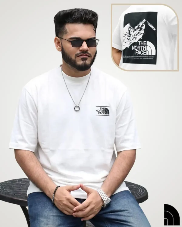 White boxy logo t-shirt for men with monochrome square graphic – Signature Lifestyle Bangladesh