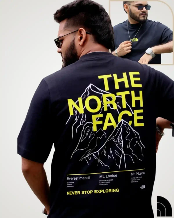 Black graphic oversized t-shirt for men with bold mountain typography print – Signature Lifestyle BD