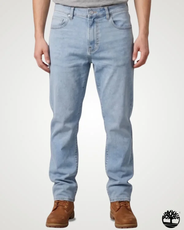 Men's Denim Jeans Pant in Sky Blue color wearing by a male mode bottom down from