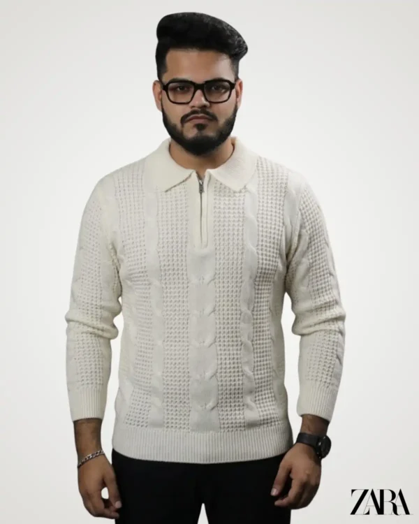 Men's cream old money cable knit half zip sweater, premium winter pullover – Signature Lifestyle BD