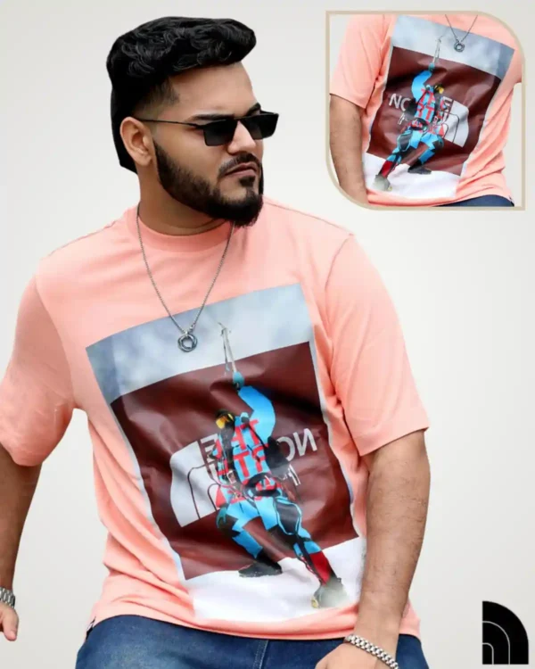 Peach photo print oversized t-shirt for men with astronaut moon graphic – Signature Lifestyle BD