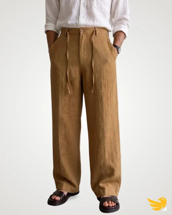 Men's brown remi cotton drawstring trouser pant in relaxed fit with waist drawstring