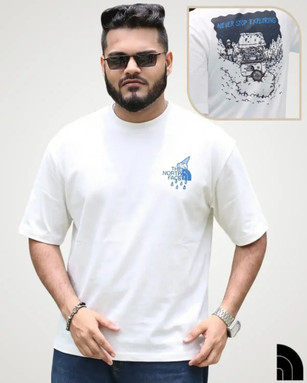 White travel print t-shirt for men with camping van illustration – Signature Lifestyle BD
